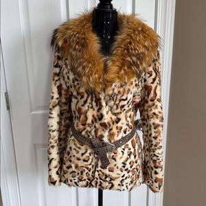 Leopard Print Fur Coat with Belt
